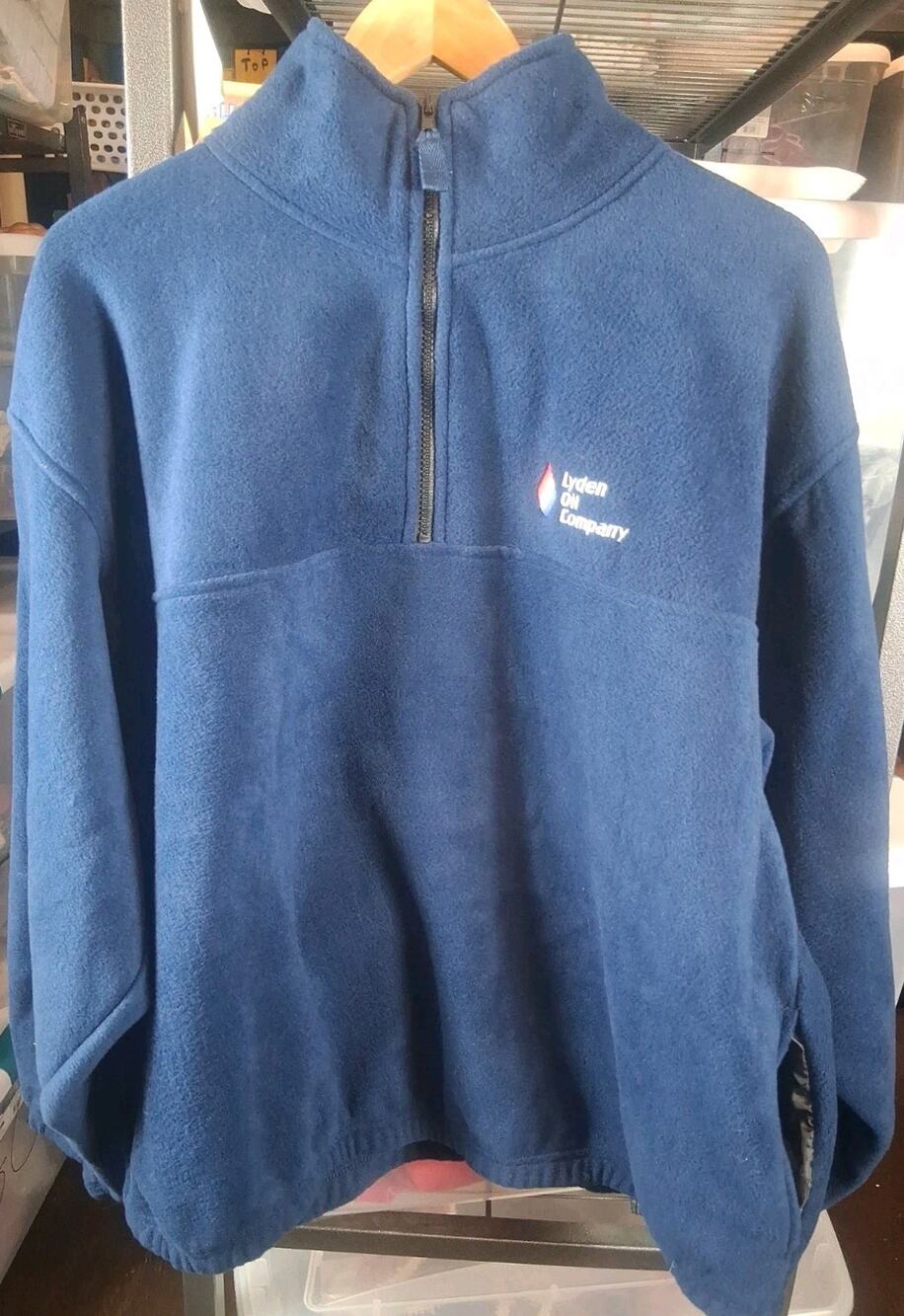 Sierra Pacific Outdoors Blue 1/4 Zip Fleece Men Size XL Lyden Oil Co Logo Warm